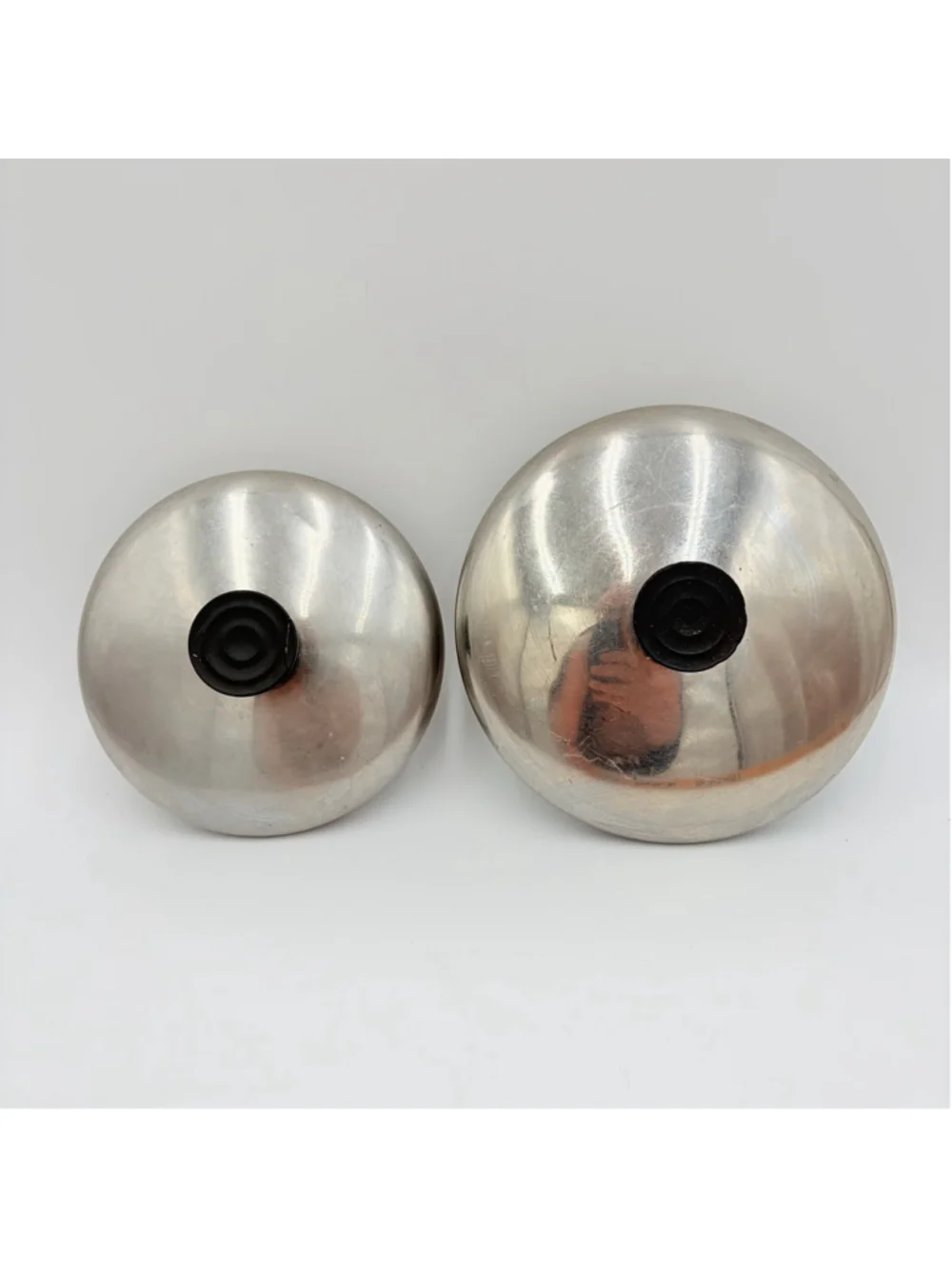 VINTAGE REVERE WARE Replacement Pot Lids Lot of 2 6” 7” Aluminum Black Knobs